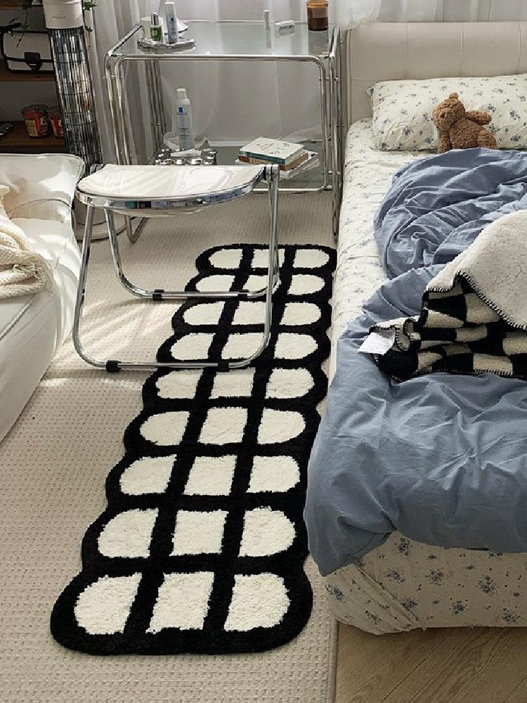 꽃밭매트 매트 카펫 러그 어싱매트 흑백 단순 스타일 북유럽 인 침실 거실 침대 옆 두꺼운 특수 모양의 플러시 발 바닥