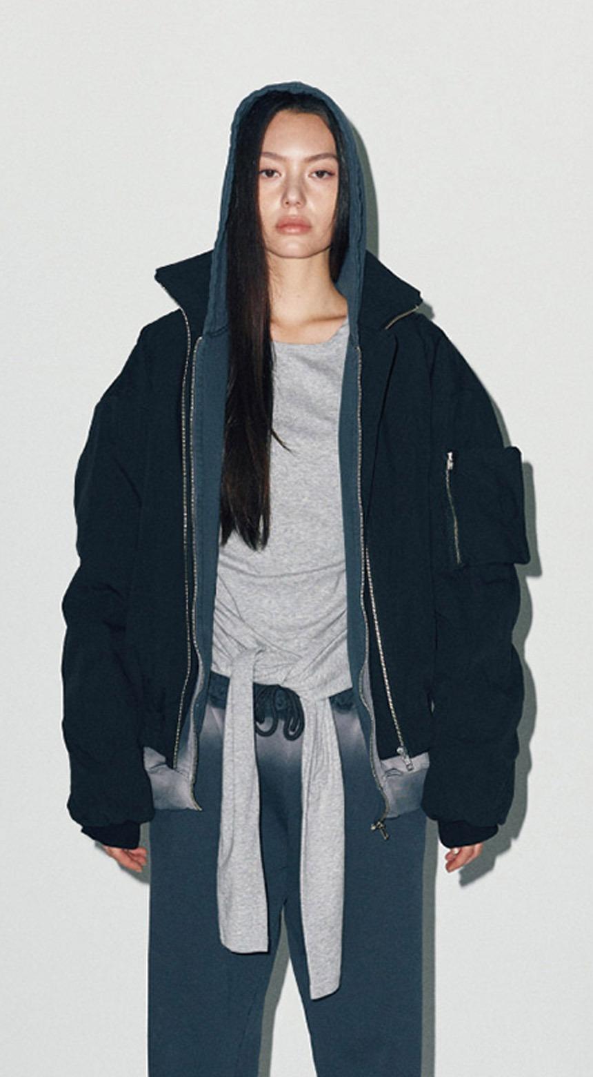 HIGH-NECK ZIPPER POCKET BOMBER BLACK