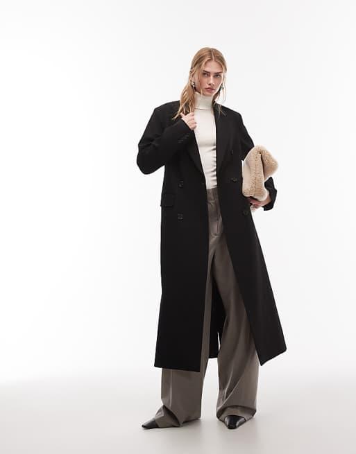 ARKET wool mix double breasted tailored maxi coat in black