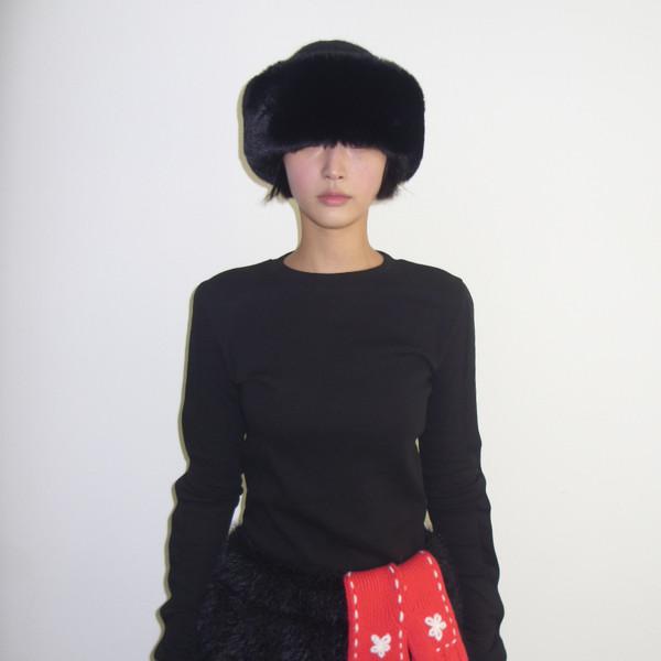 button shirring top_black