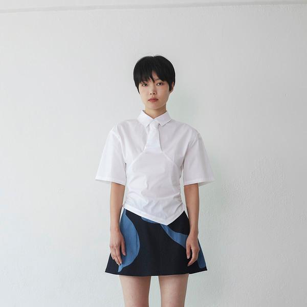 Half Sleeve Necktie Shirt - White