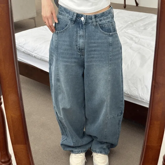 [주문폭주!/y2k] 팬시 벌룬 와이드 데님 팬츠