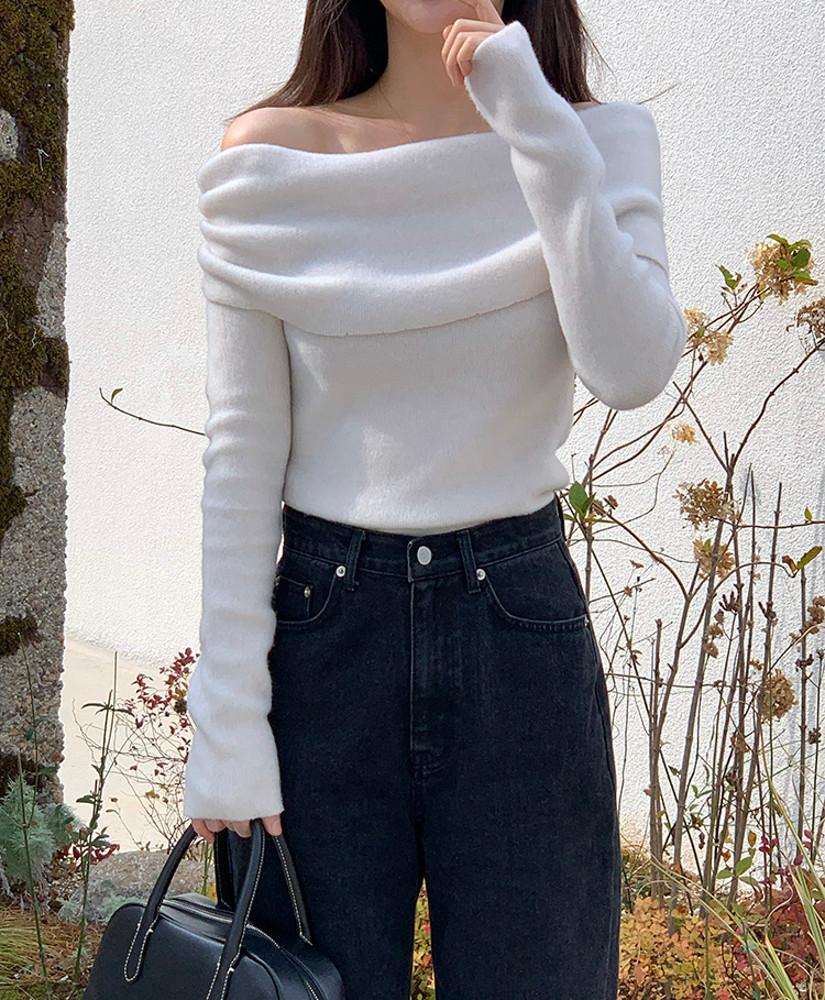 포터 오프 숄더 니트(4color)