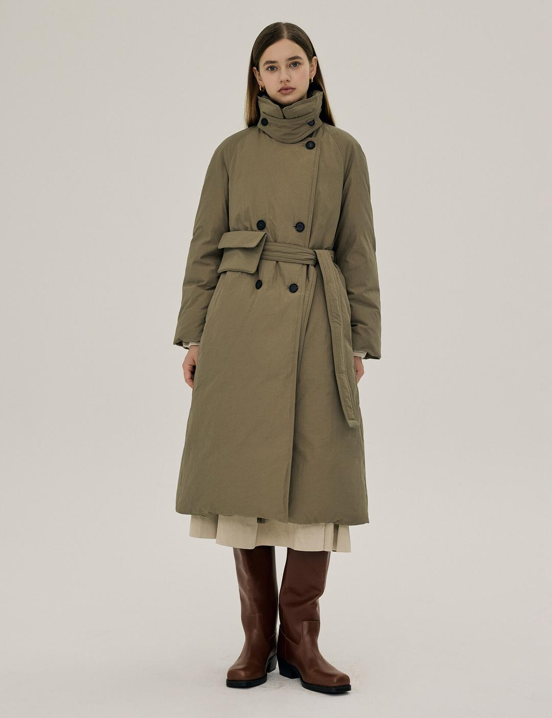 WOW 더블 브레스트 벨티드 구스 다운 코트