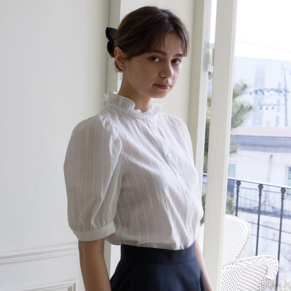 White Cotton Frill Blouse