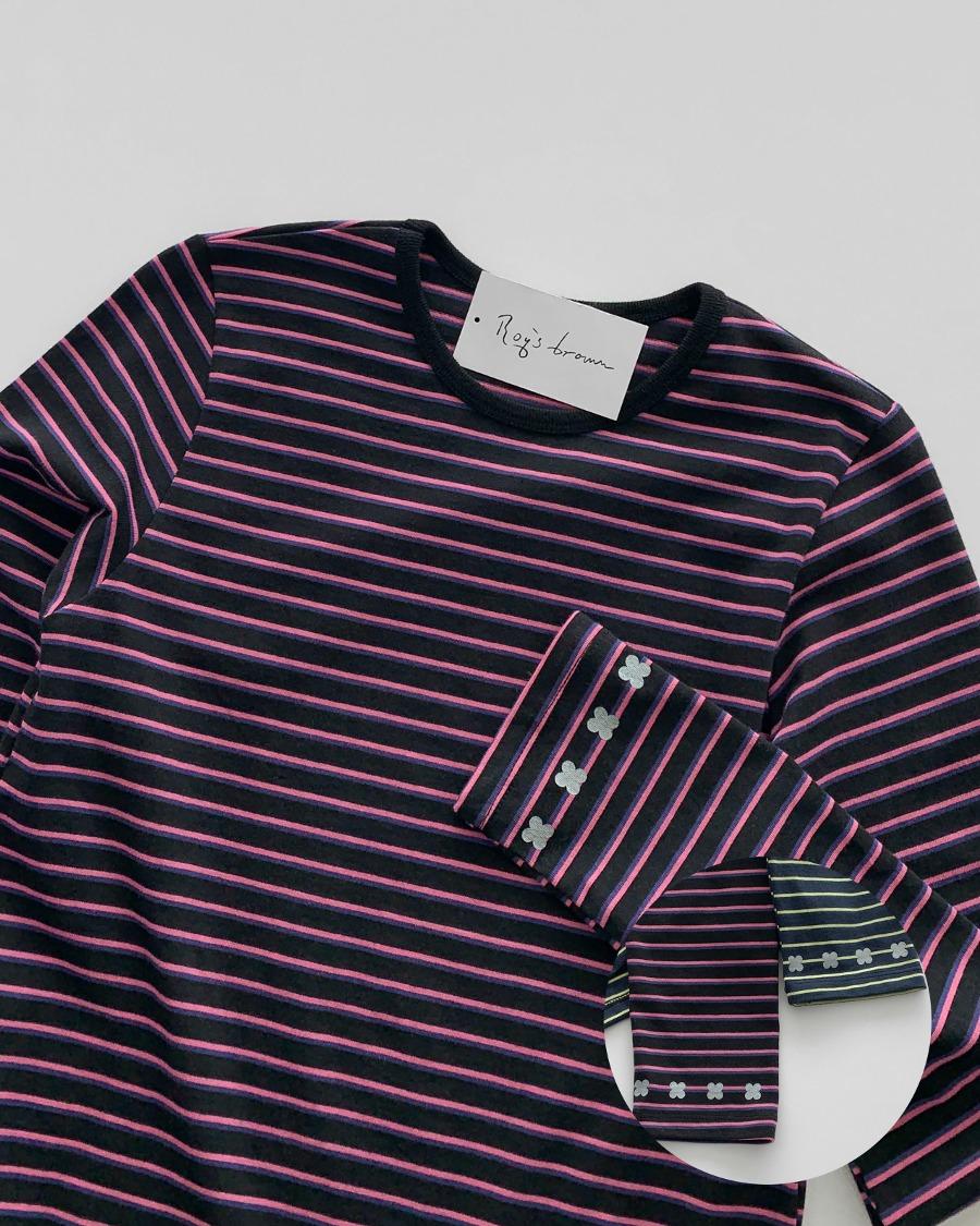 클로버 스트라이프 코튼 티셔츠