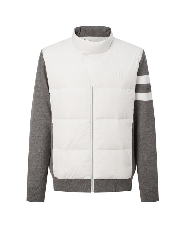 화이트 남성 니트 하이브리드 풀집 구스다운 점퍼