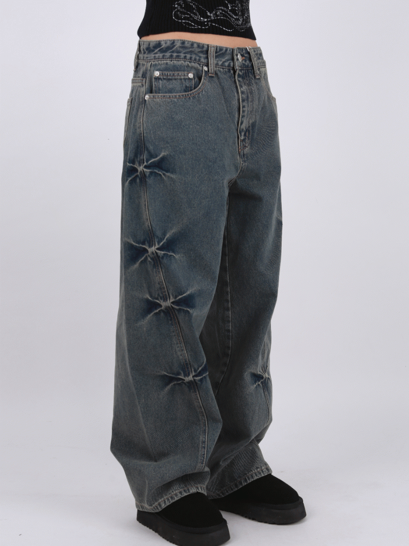 [UNISEX] 에잇핀 커브드 와이드 데님팬츠 (3 colors)