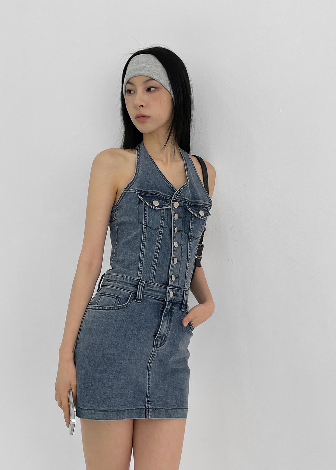 [MADE] 버니 홀터넥 스판 미니원피스