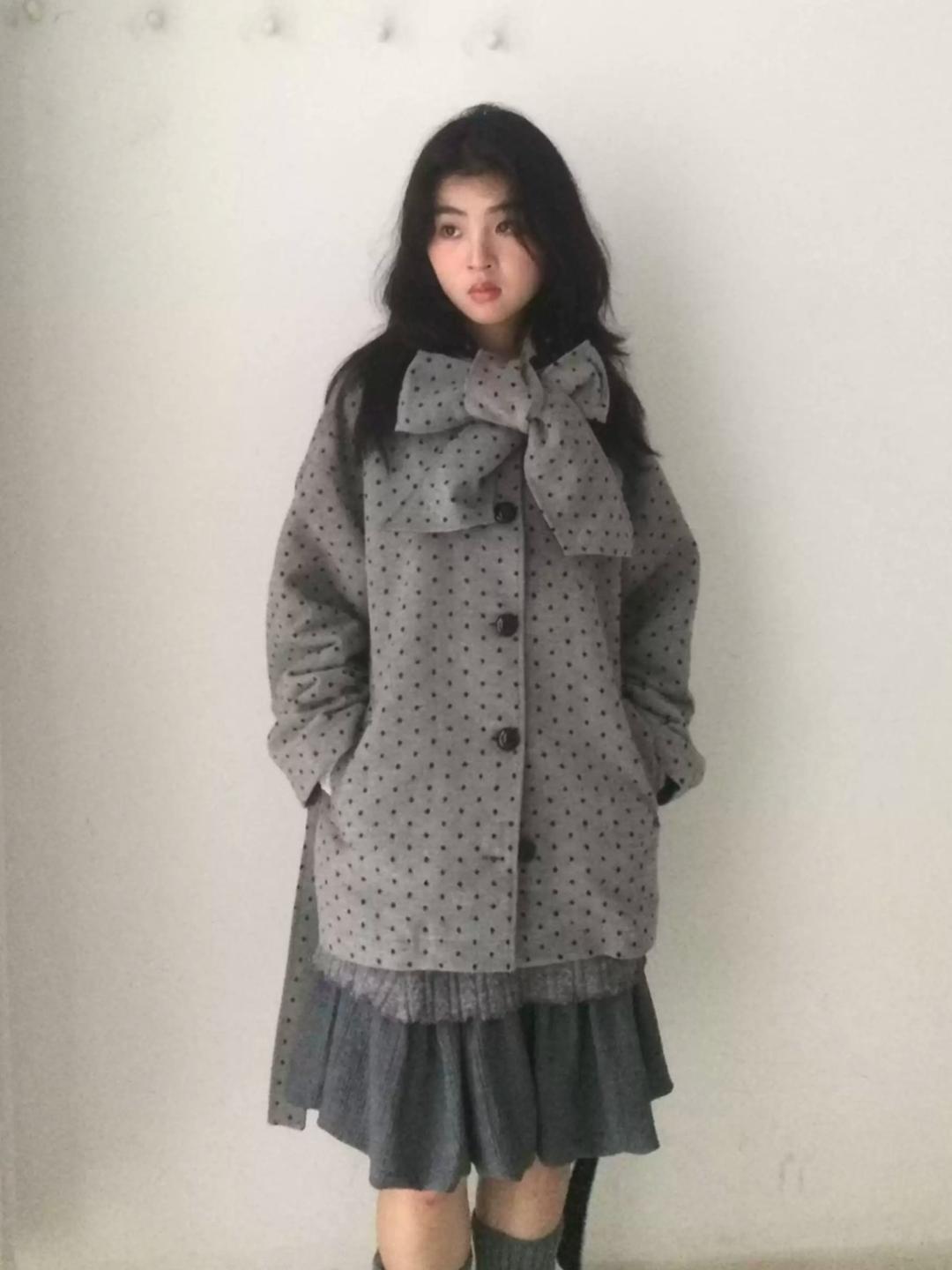 SICASTRA Polka Dot Scarf Belt Coat