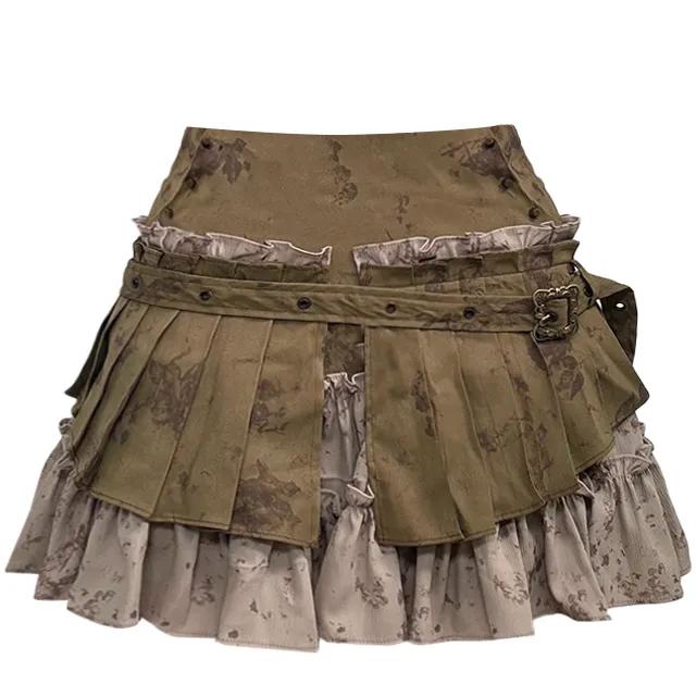 [벨트세트] 유니크 나염 쉬폰 캉 플리츠 미니스커트