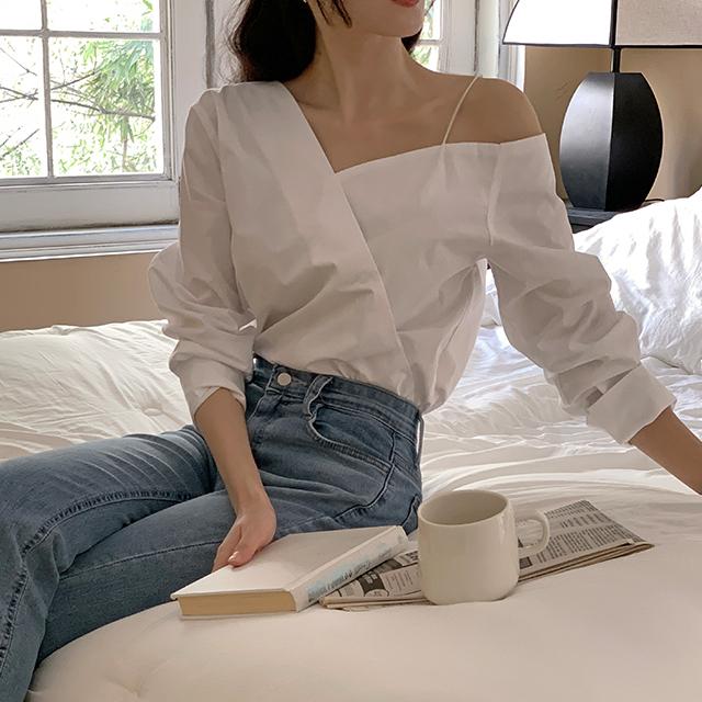 로즐리 [긴팔.VER] 다이닝 언발 오프숄더 셔츠 블라우스