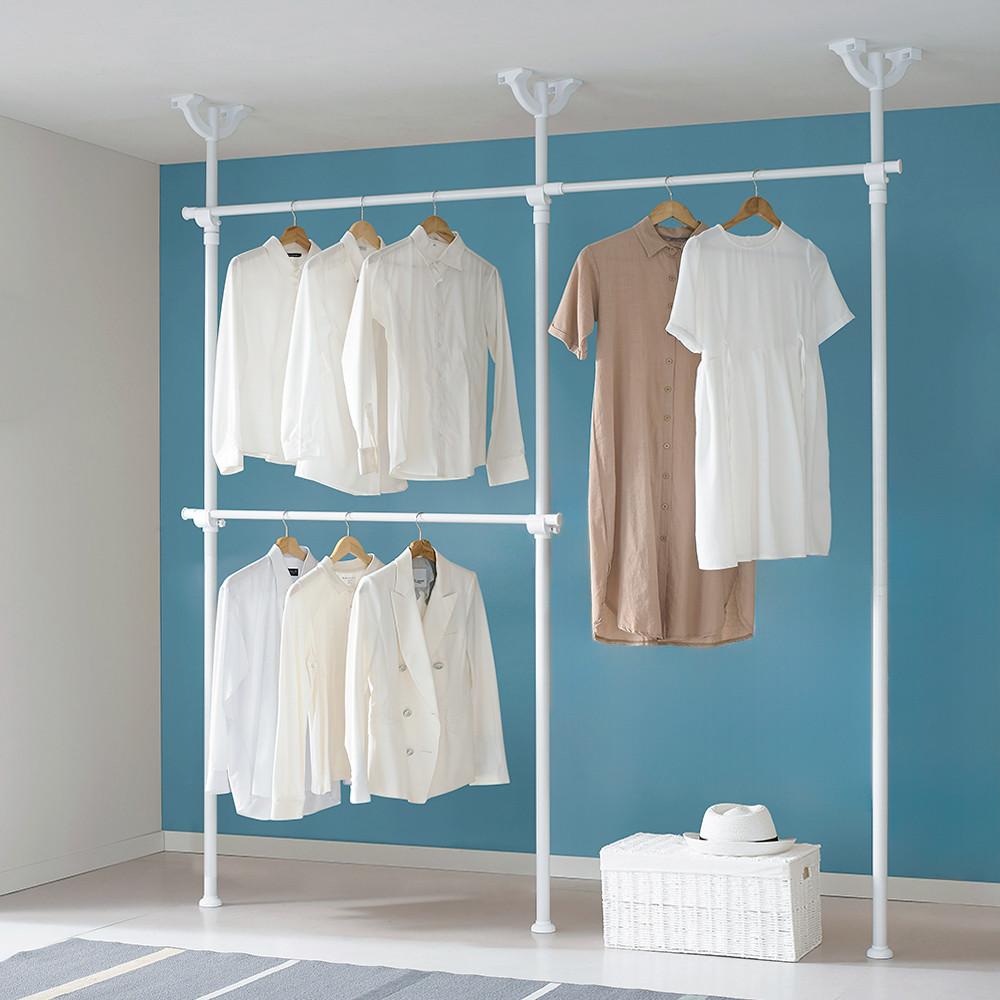 이지온 국민튼튼 드레스룸 행거 EF-303 3단 선반 행거 설치폭1.1-1.8m
