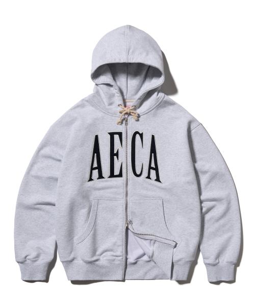AECA APPLIQUE ZIP UP HOODIE-LIGHT GREY