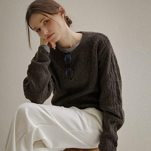 NN31670 울 소프트 꽈배기 세미크롭 니트