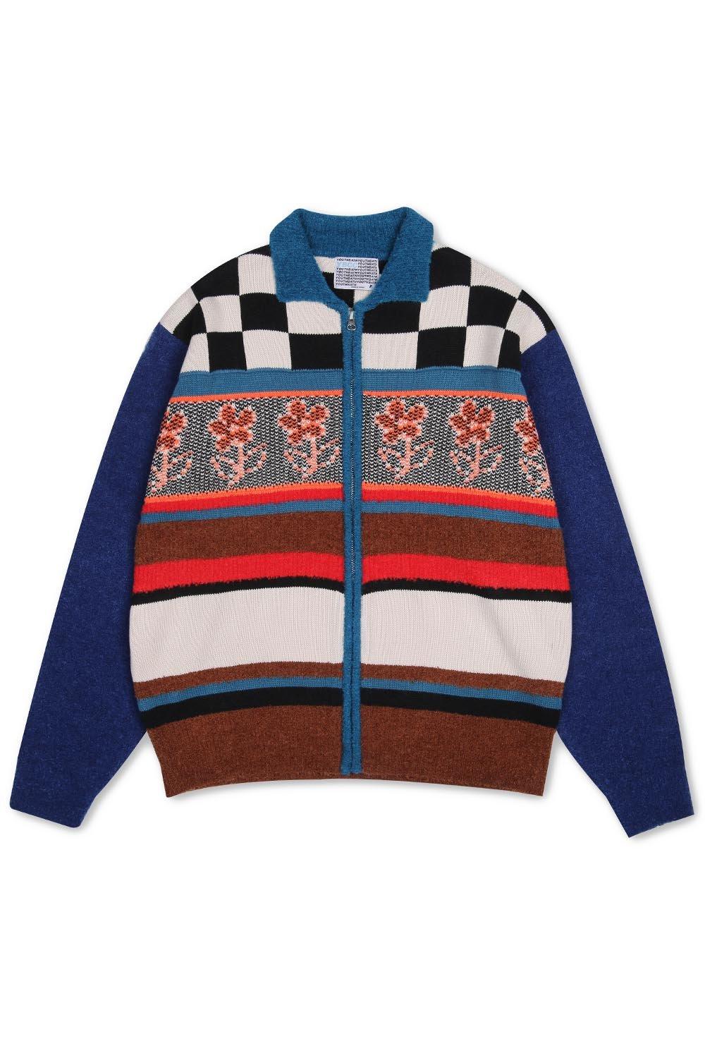 [ 4월 5일 예약배송] 체커보드 카라 집업 가디건_네이비 : CHECKERBOARD COLLAR ZIP-UP CARDIGAN_NY