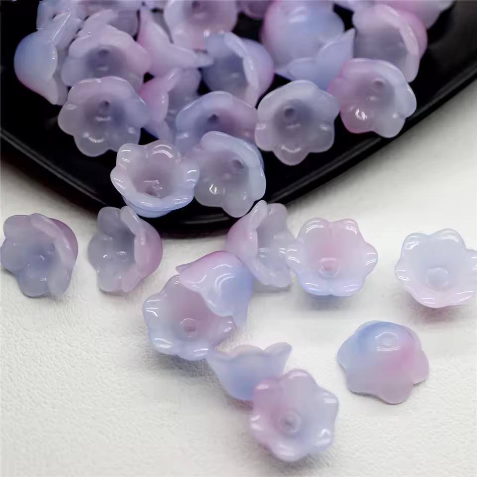 30 개/몫 다채로운 꽃 Lampwork 구슬 트럼펫 꽃 모양 유리 구슬 보석 만들기 머리핀 수제 DIY 액세서리