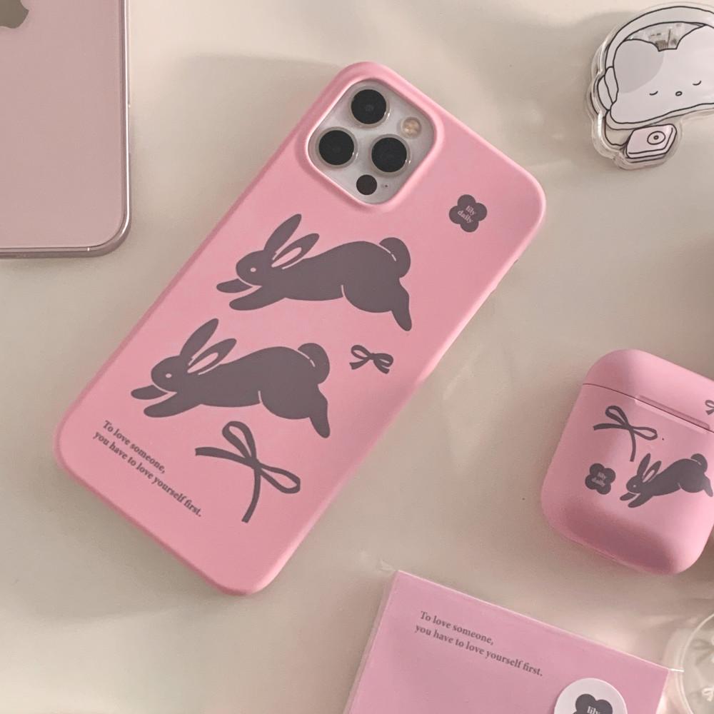 Vintage rabbit | Phone case - Peach pink (하드/유광,무광)