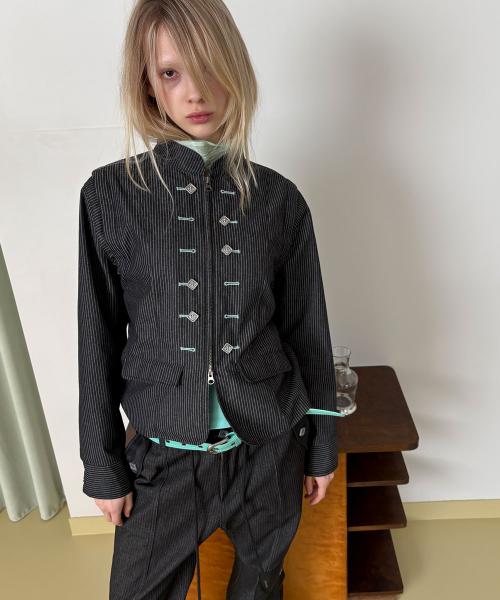 BUTTON DETACHABLE JACKET / stripe black