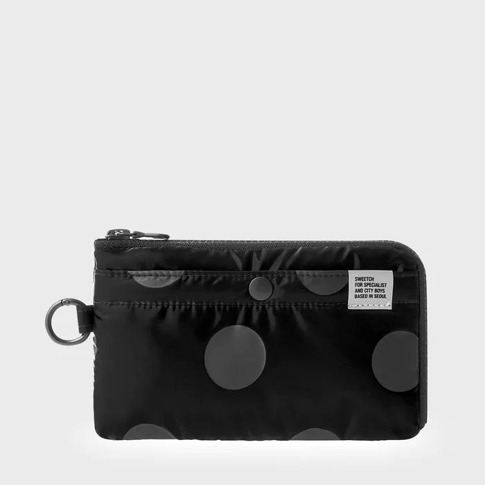 HALF ZIP WALLET 001 L Glossy Black Polka Dot