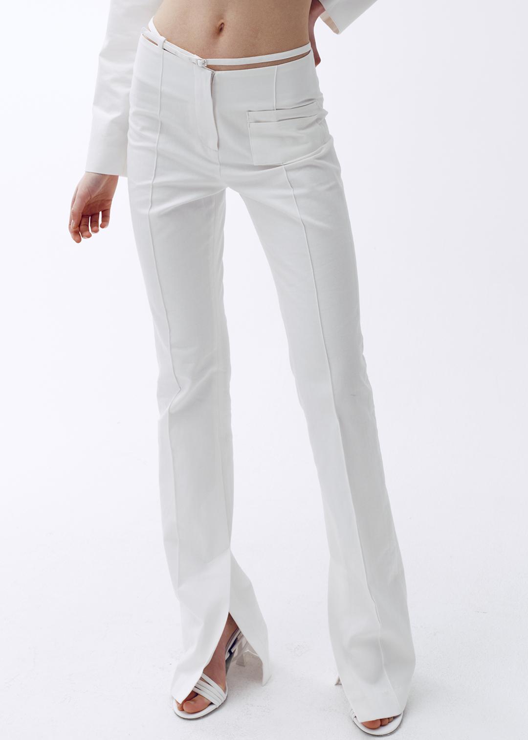 SS24 SLIT PANTS WITH BELT - OFF WHITE