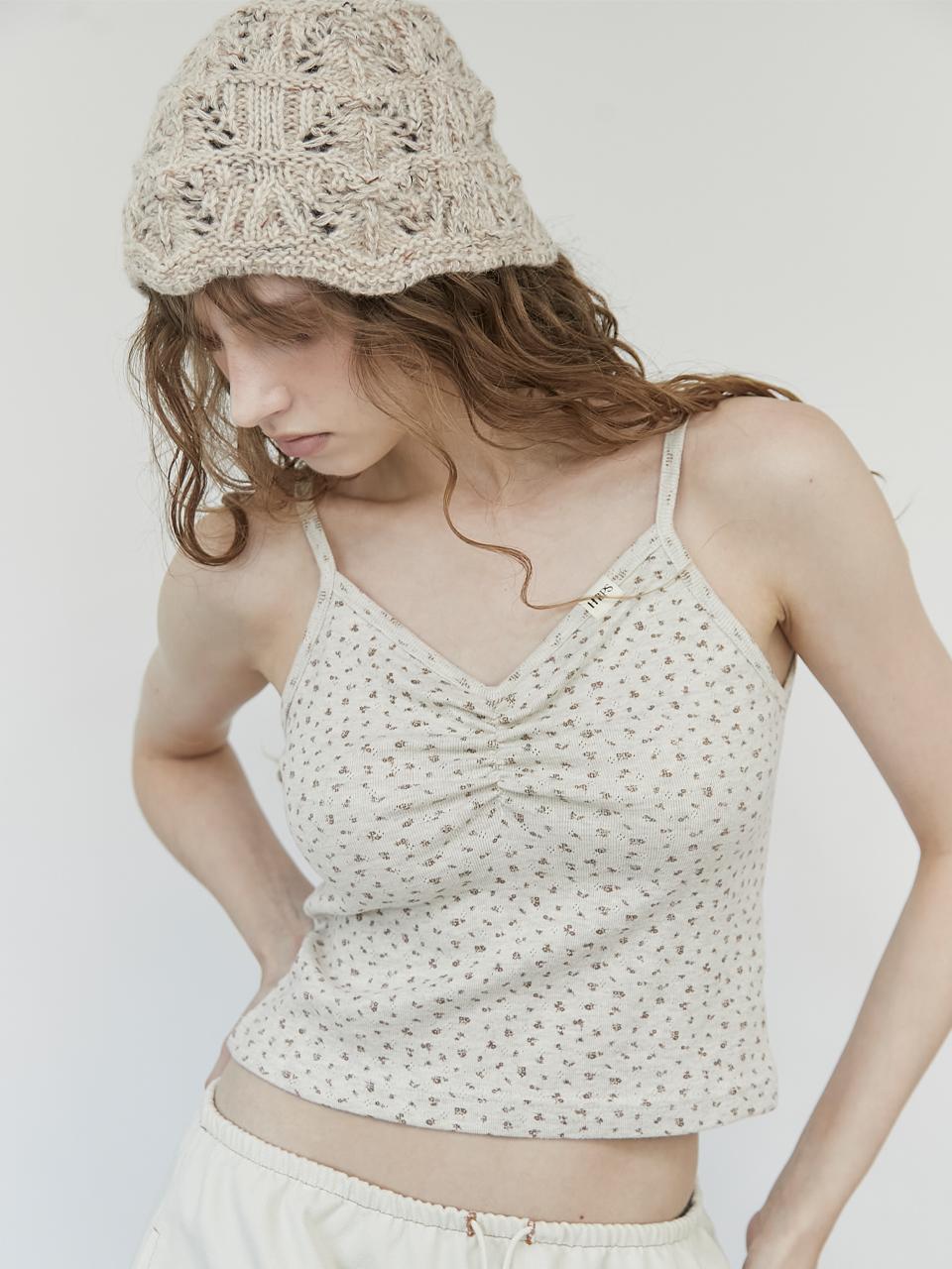 Eyelet Flower Shirring Sleeveless (oatmeal)