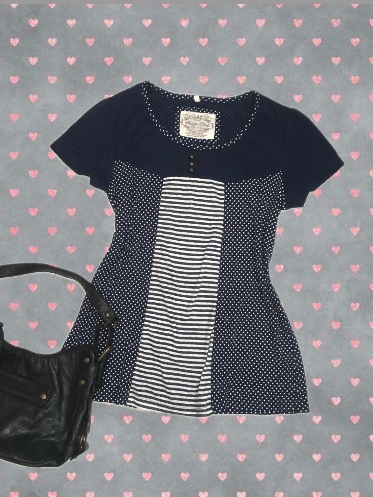 jpn vintage dot stripe patchwork t shirt