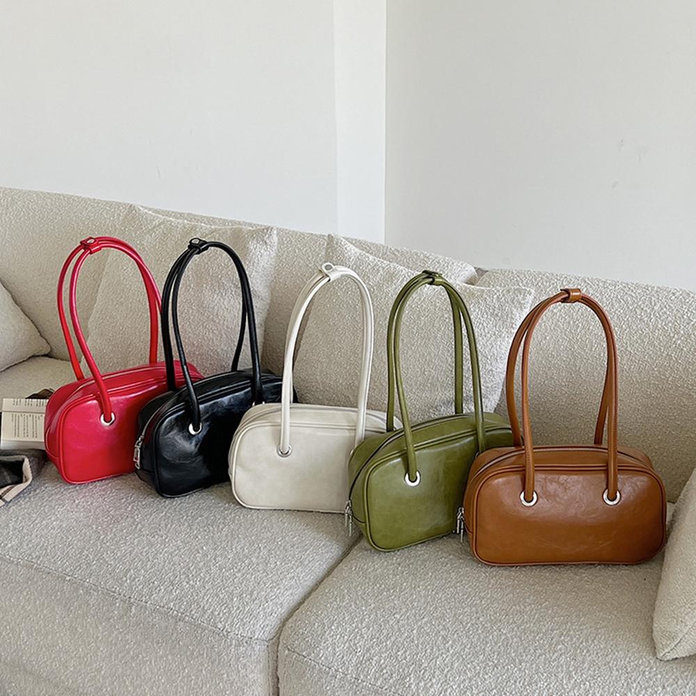 반광 크랙 레더 직사각 스퀘어 모던 숄더백 바게트백 가방 5컬러