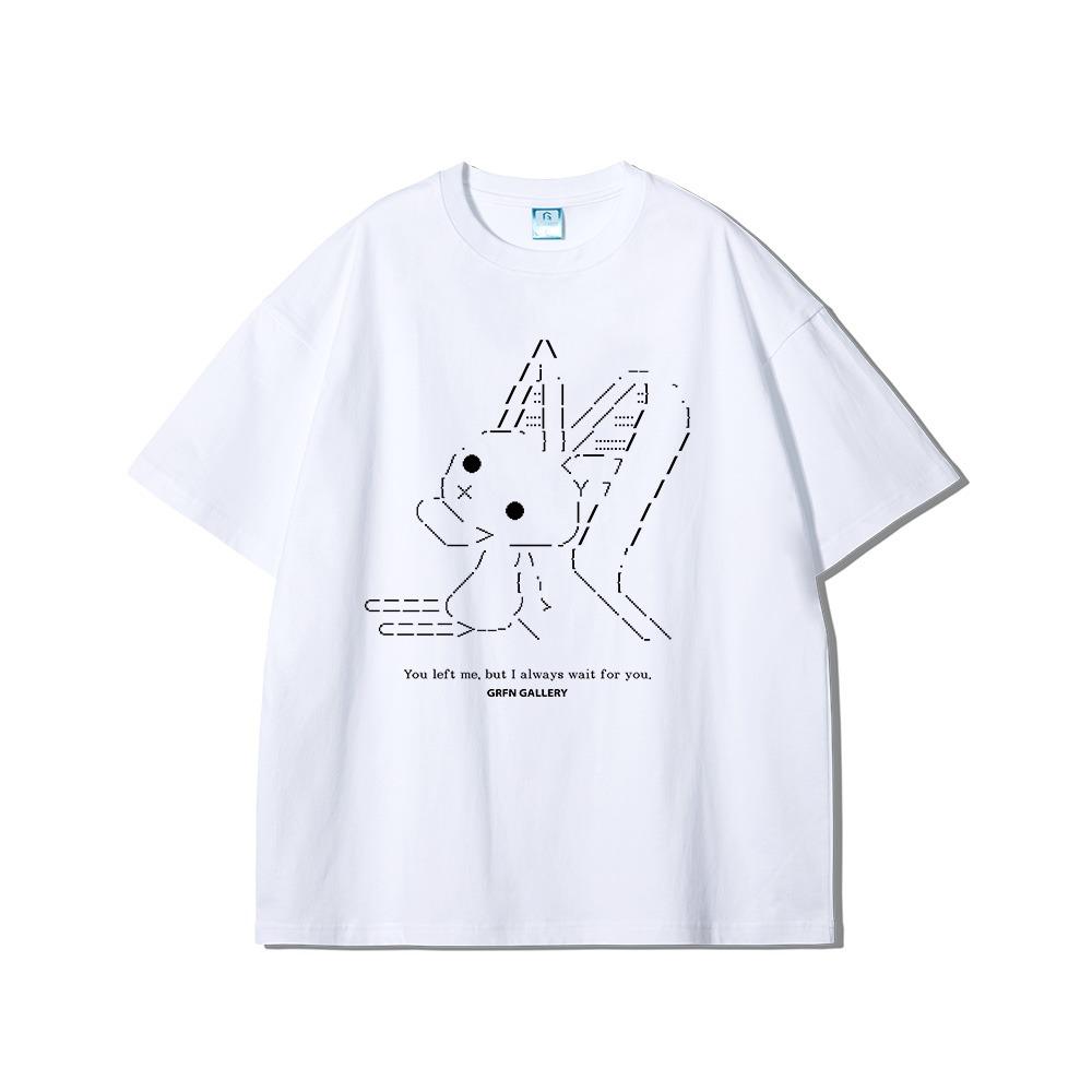 론리 래빗 프린팅 오버핏 반팔티- 화이트