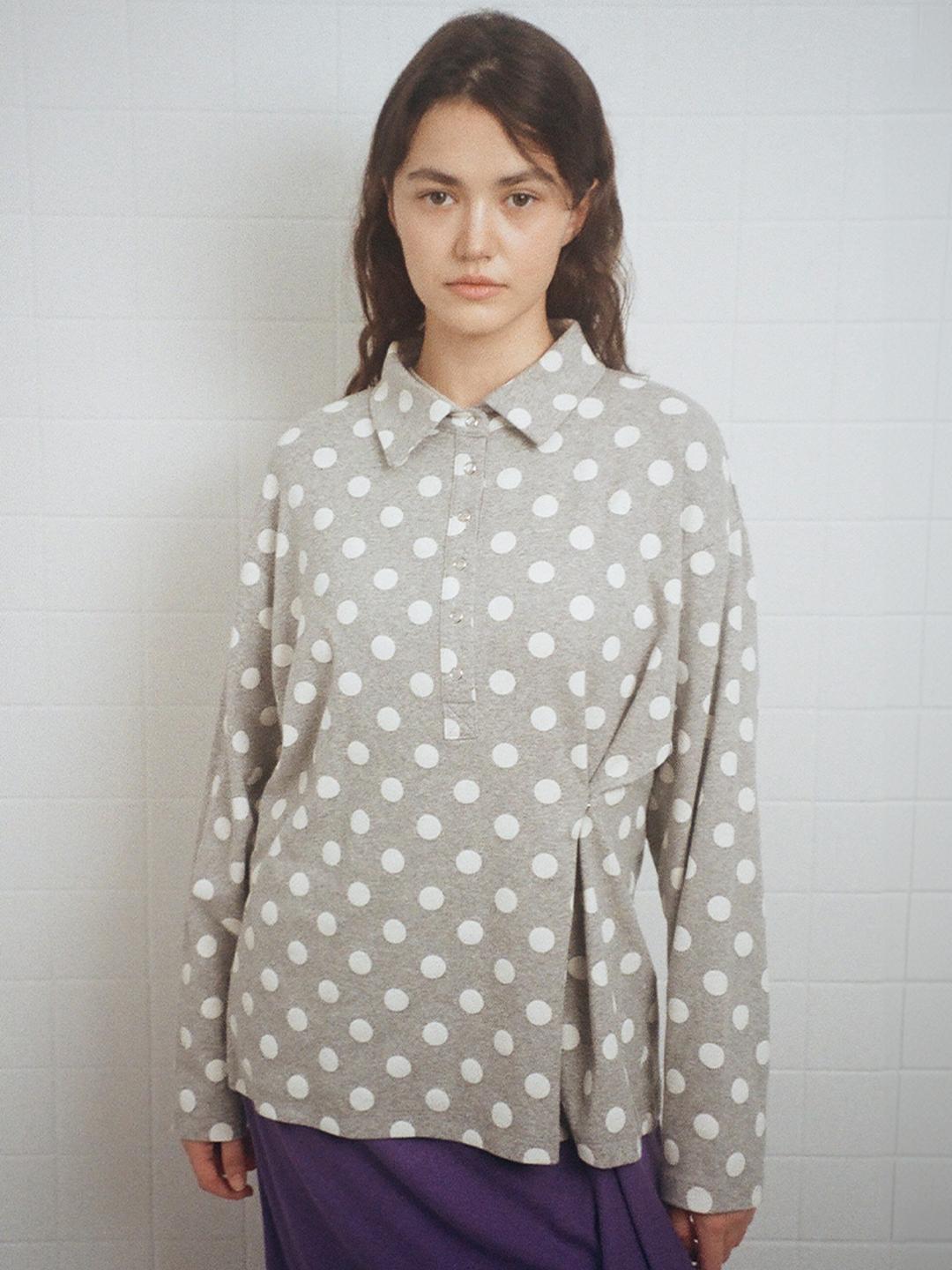 Dotted Button Collar Shirt - Grey