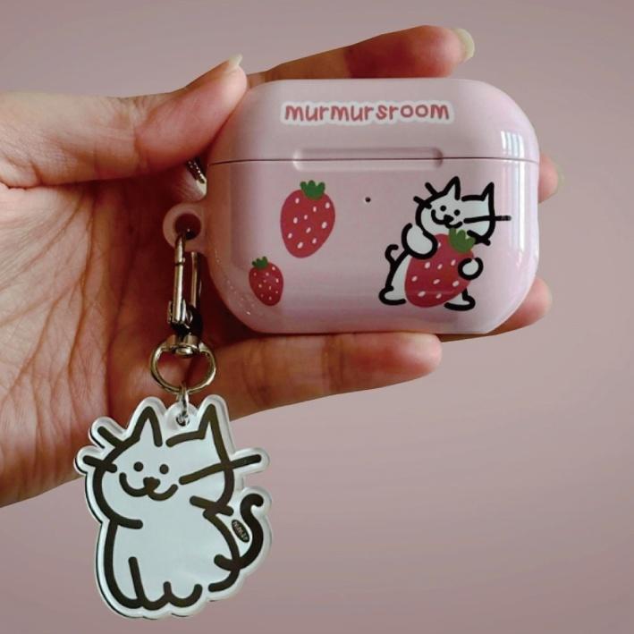 [murmursroom] 스트로베리 캣 케이스 (에어팟3/프로1/프로2) 전용 딸기 고양이 케이스