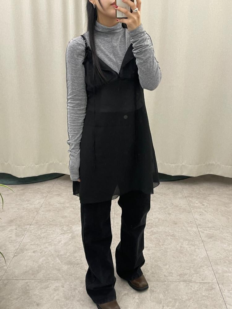 레이어드 시스루 언발 원피스 (2colro)