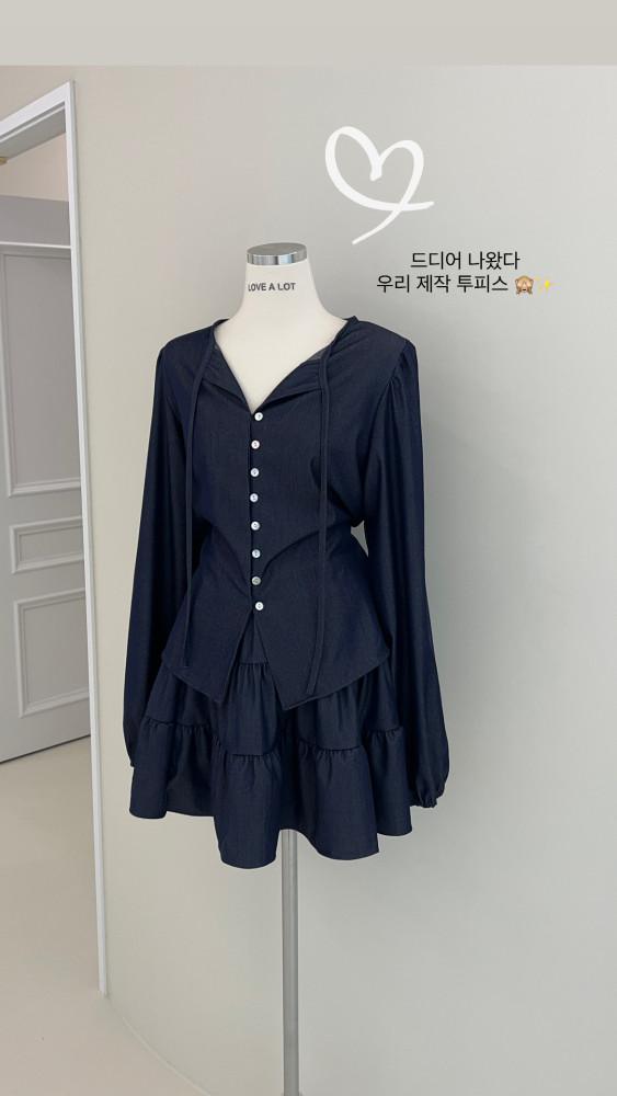 194 [D컵가능] MADE 이염없는 투피스 리본끈 블라우스 2color