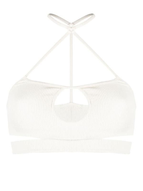 컷아웃 홀터넥 스트랩 크롭탑