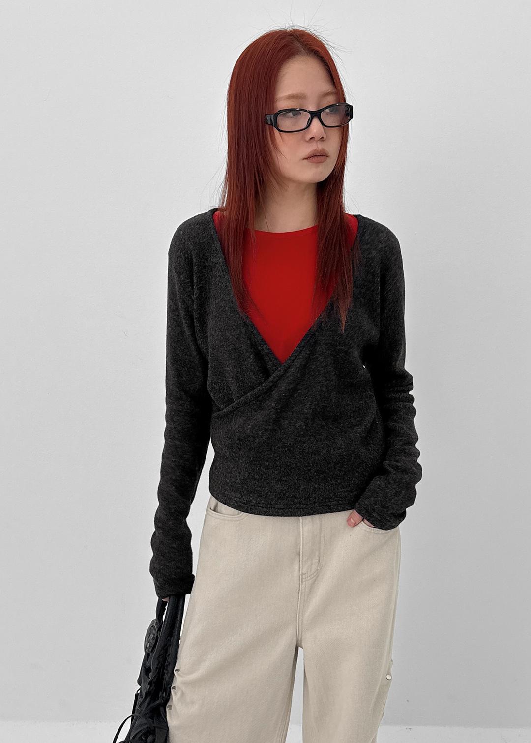 버멜리 레이어드 랩 니트지 긴팔티