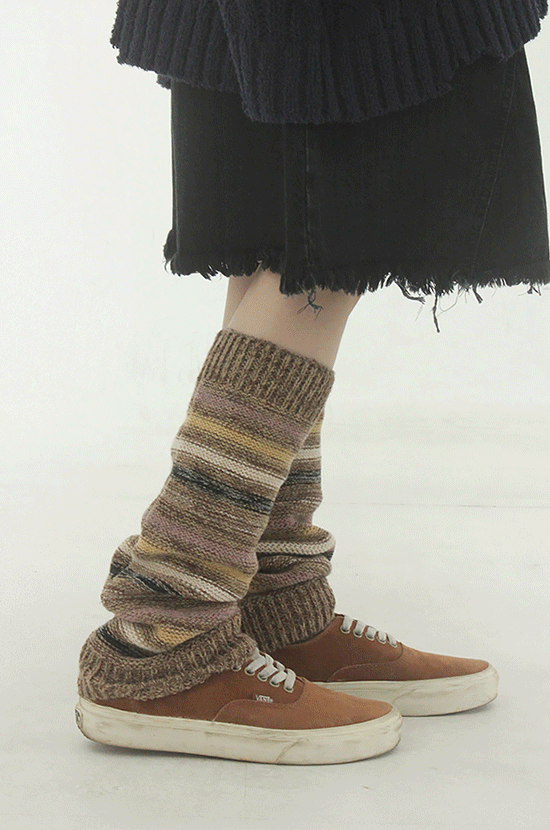 mixed stripe knit leg warmer