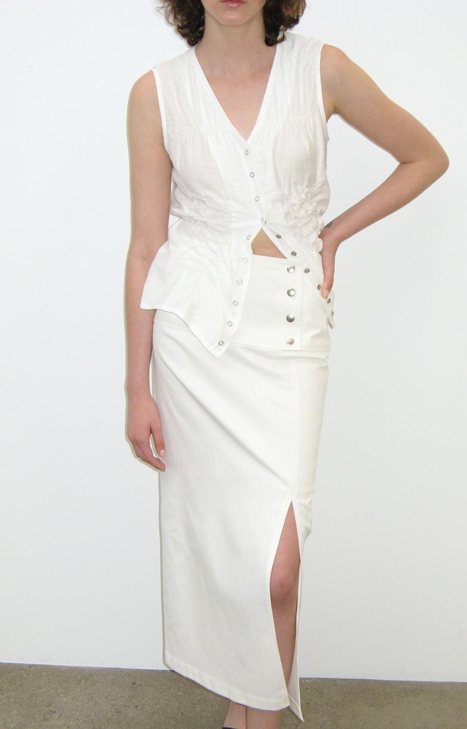 BELTED LONG SKIRT, WHITE