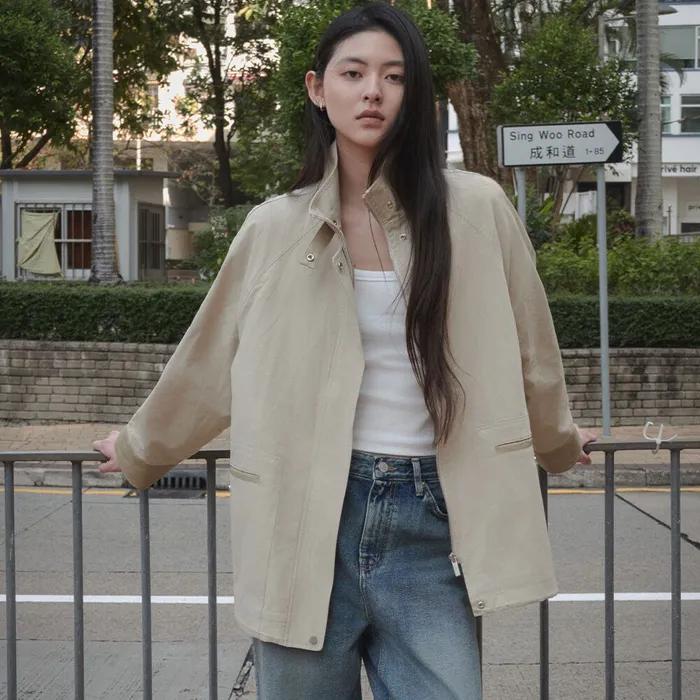 High-neck leather point work jacket [TISP05JK05]_Beige