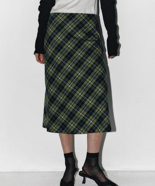 Check midi flare skirt Green