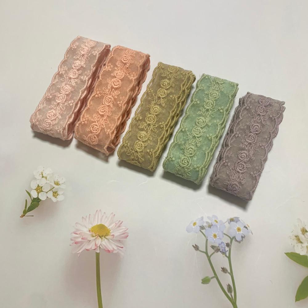자체(1마) / 8컬러 장미꽃 포인트 망사 레이스 스캘럽 동대문 부자재 DIY