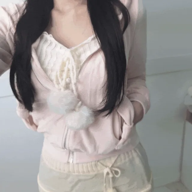 [당일발송]폭닥 딸기우유 리본 벨로아 후드집업 가을 겨울 벨벳 갸루 달천 핀터레스트 핑크