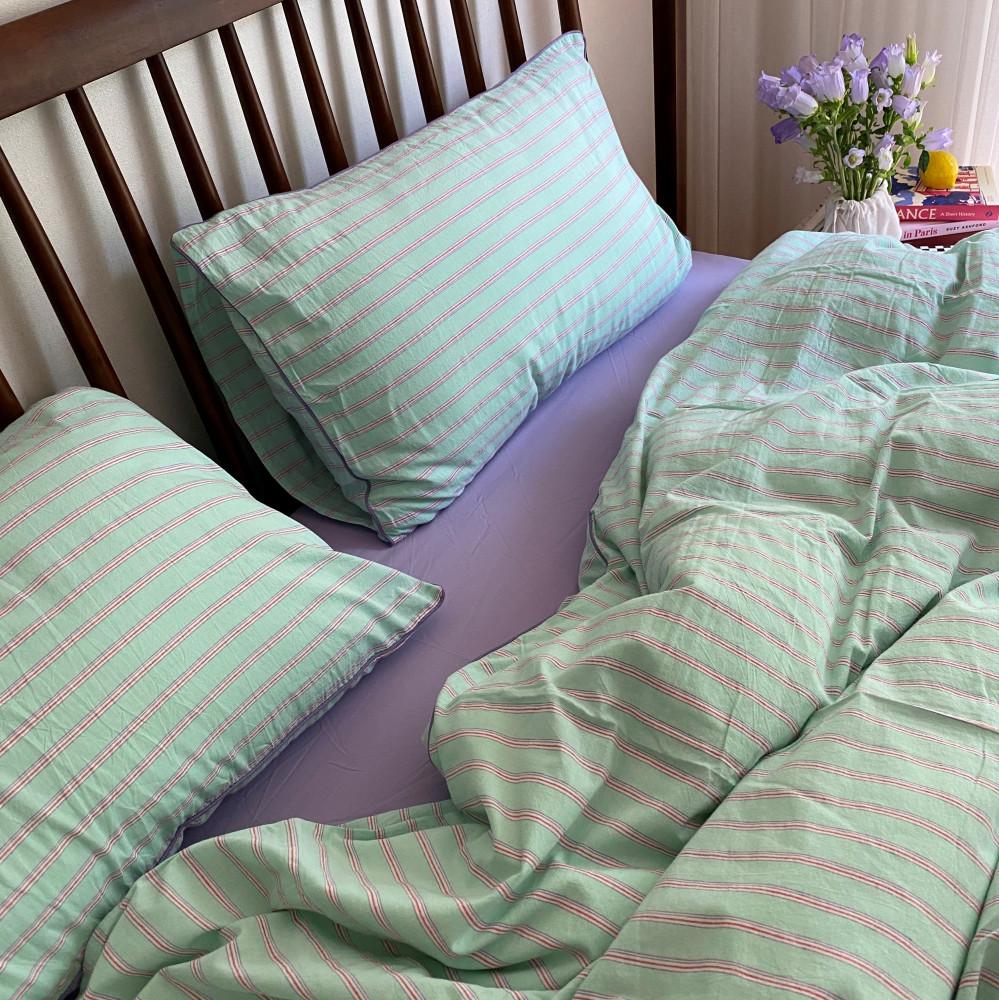 민트 스트라이프 사계절 이불 커버 세트 바스락 호텔 순면 침구 S/SS