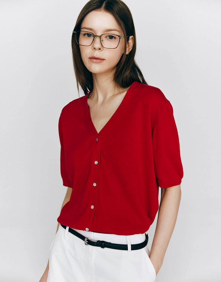 NEW 여자 브이넥 반팔 가디건 14GG