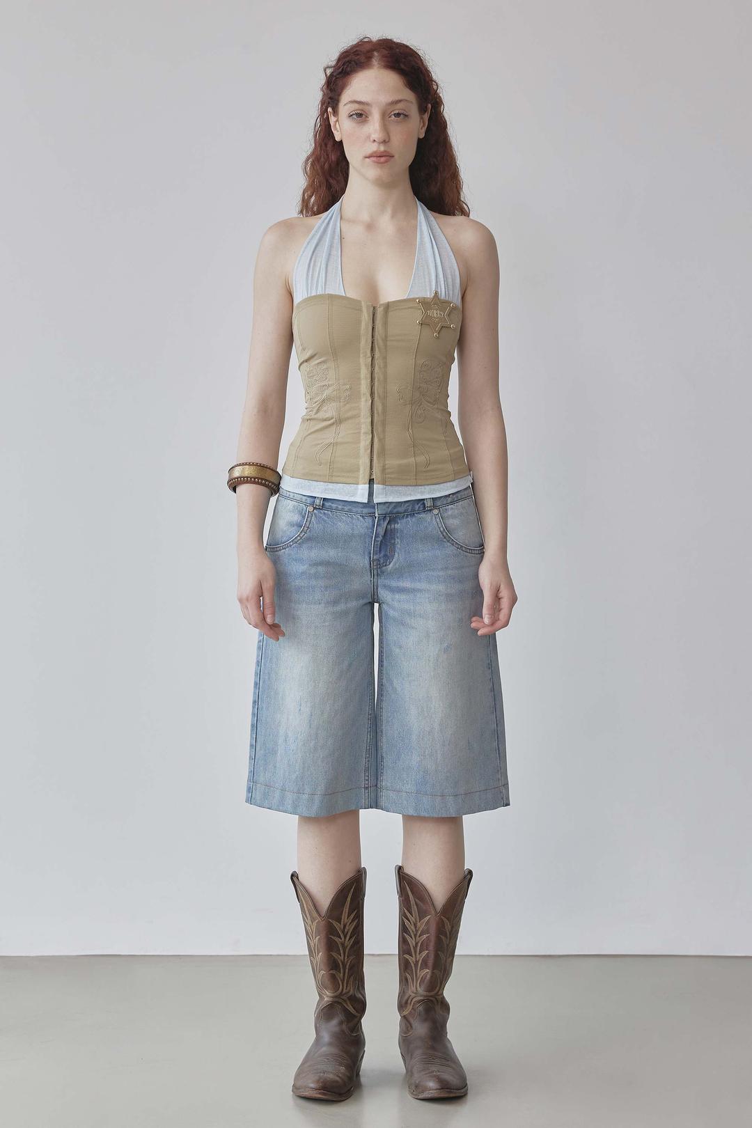 Vine Half Denim Pants Ice Blue