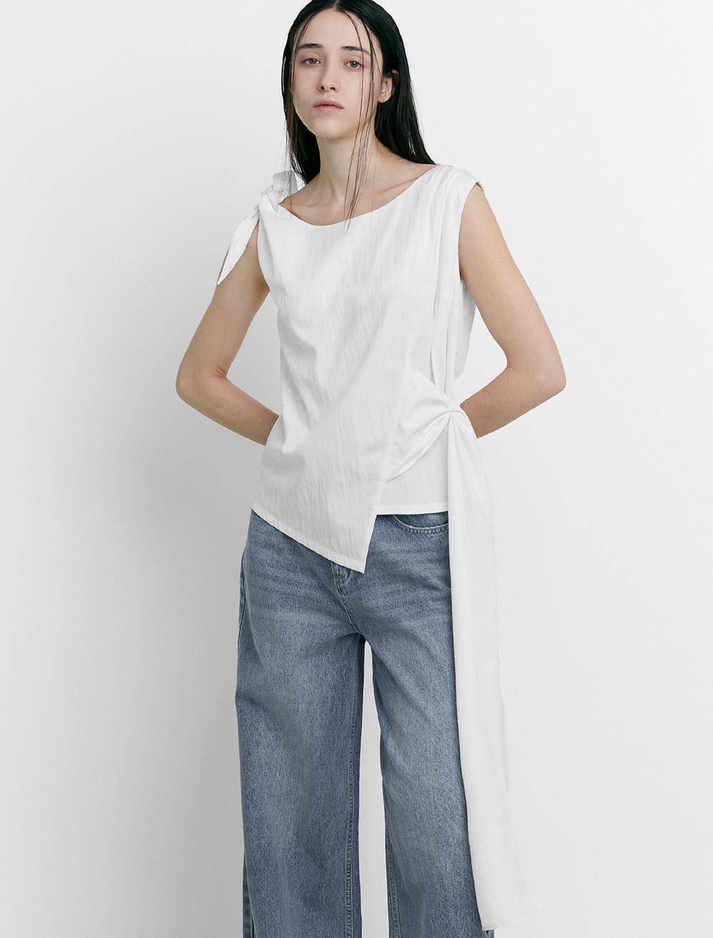BOAT NECK TIE BLOUSE [WHITE]