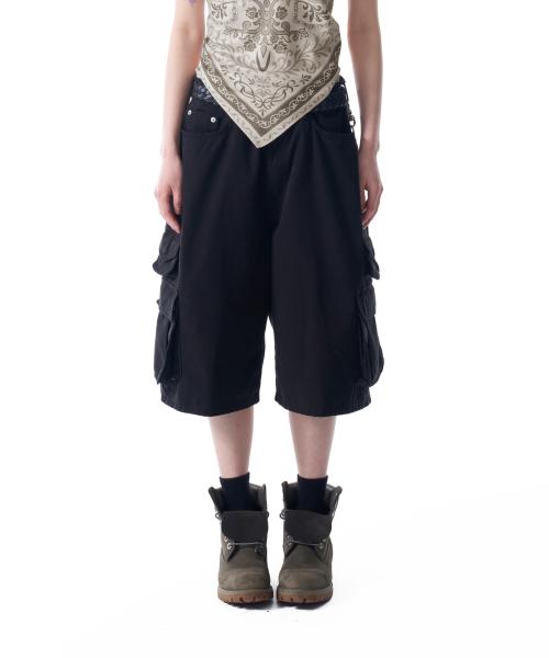 Cotton Bermuda Cargo Pants (Black)