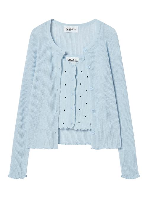 도트 패턴 탑 가디건 세트 [라이트 블루]