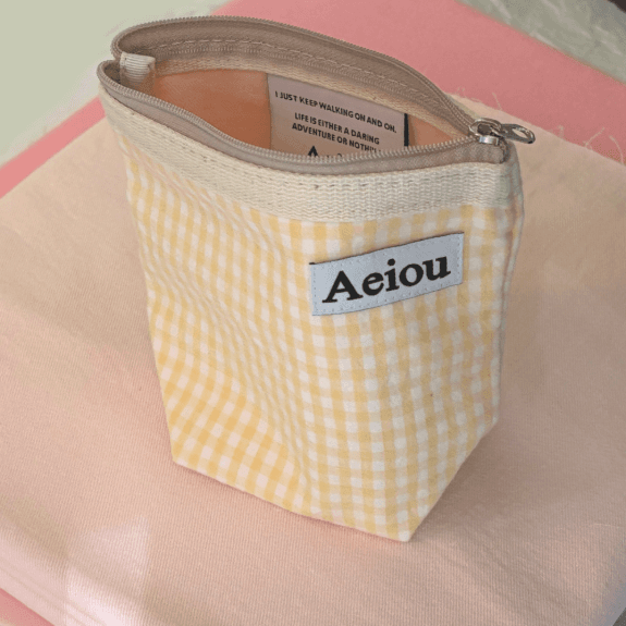 Aeiou Basic Pouch (M size) Pudding Check Mango