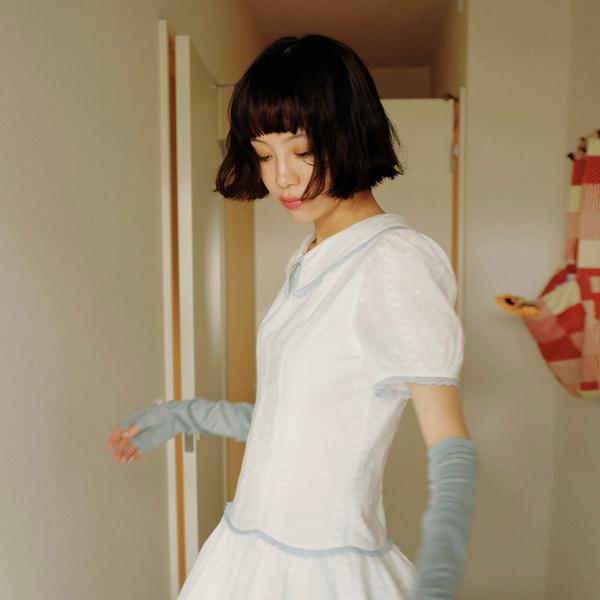 DEER Paris Breeze Retro Jacquard Blue Lace Stitching Dress