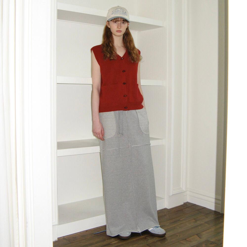 CUT-OFF STRIPE MAXI LONG SKIRT (GREY)